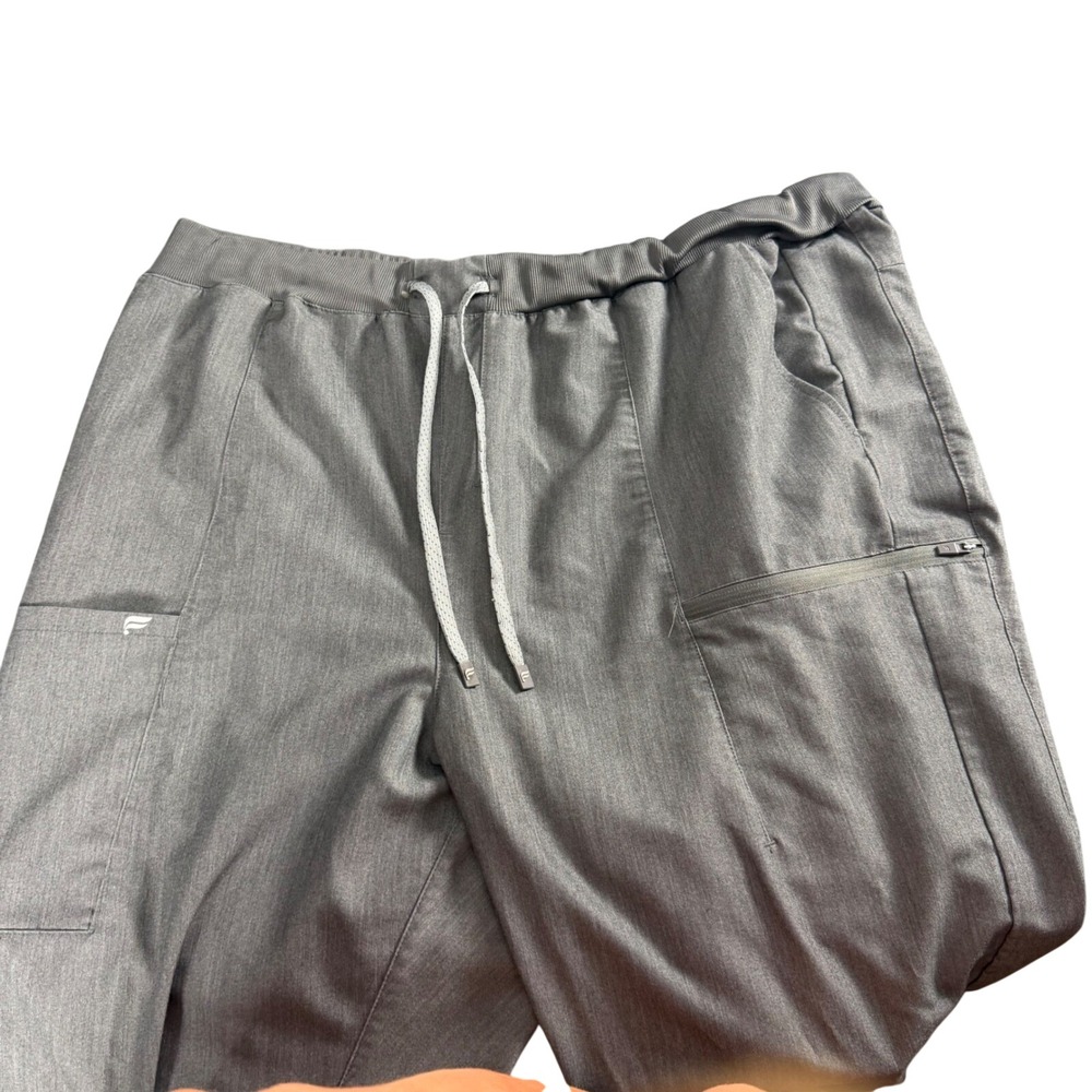 Fabletics Gray Scrub Jogger Pants Womens‎ Elastic Waist Zipper Cargo Pocket